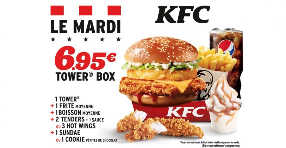 Tower Box un menu (très complet) à 6,95€ le mardi chez KFC